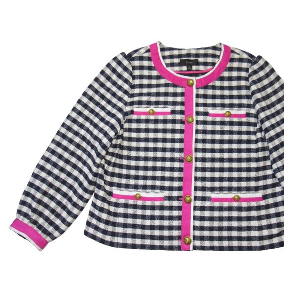 NWT J.Crew Grosgrain-trim Lady Jacket in Navy Ivory Check Gingham Tweed 8 - Picture 5 of 7